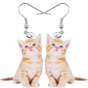 Orange Tabby Kitty Kitten Acrylic Earrings